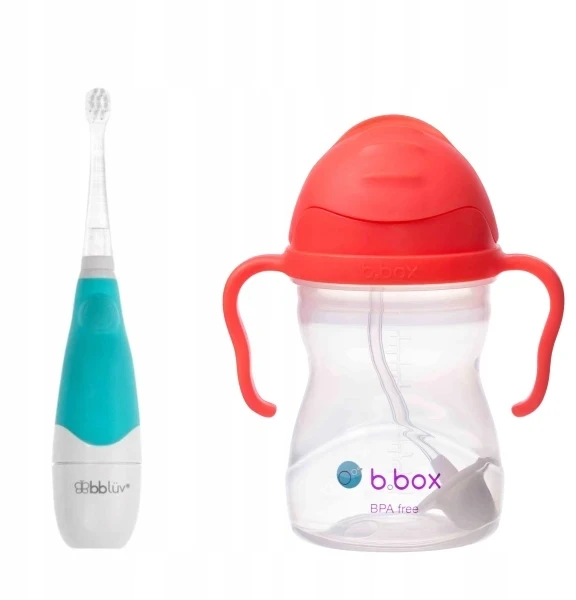 B.Box Rinkinys Sonic dantų šepetėlis vaikui + Buteliukas su šiaudeliu 240 ml, arbūzas