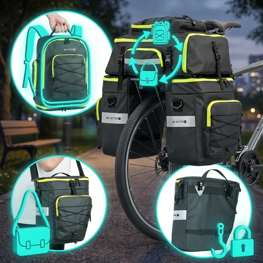 Be-active VANDENIUI ATSPIRUS DVIRAČIO LIZDAS 65L 3IN1 KURIŠINĖ Dviračio bagažinei, DIDELIS