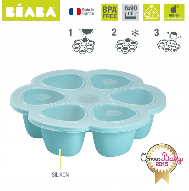 BEABA SILIKONINIS KŪDIKIO MAISTO KONTEINERIS MULTIPORTIONS, (6x90 ML), Mėlynas