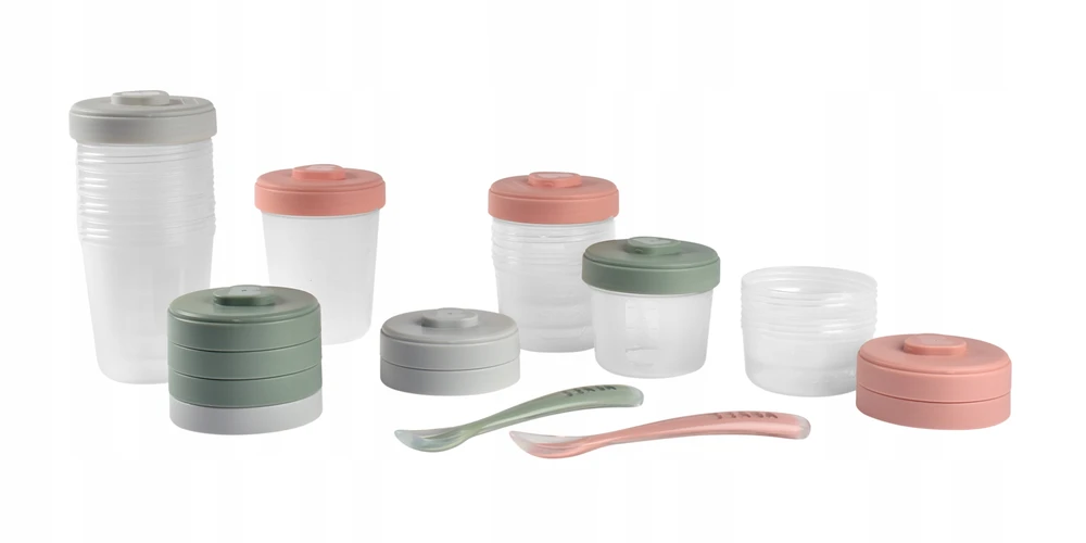 BEABA MAITINIMO PRADŽIOS RINKINYS, 2x90, 4x150, 6x250, 2 SILIKONINIAI ŠAUKŠTELIAI, EUCALYPTUS Žalias