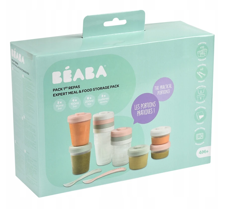 BEABA MAITINIMO PRADŽIOS RINKINYS, 2x90, 4x150, 6x250, 2 SILIKONINIAI ŠAUKŠTELIAI, EUCALYPTUS Žalias