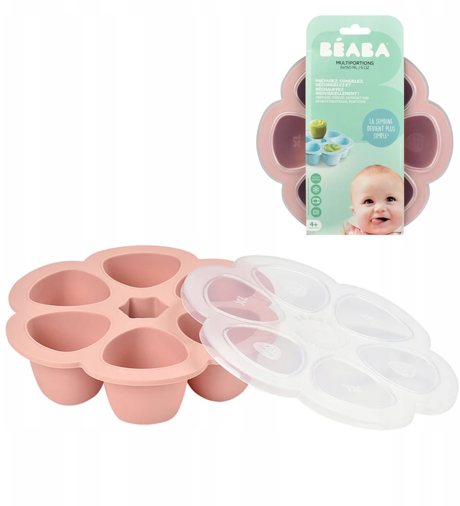 BEABA SILIKONINIS KŪDIKIO MAISTO KONTEINERIS MULTIPORTIONS, XL (6x150 ML), Rožinis