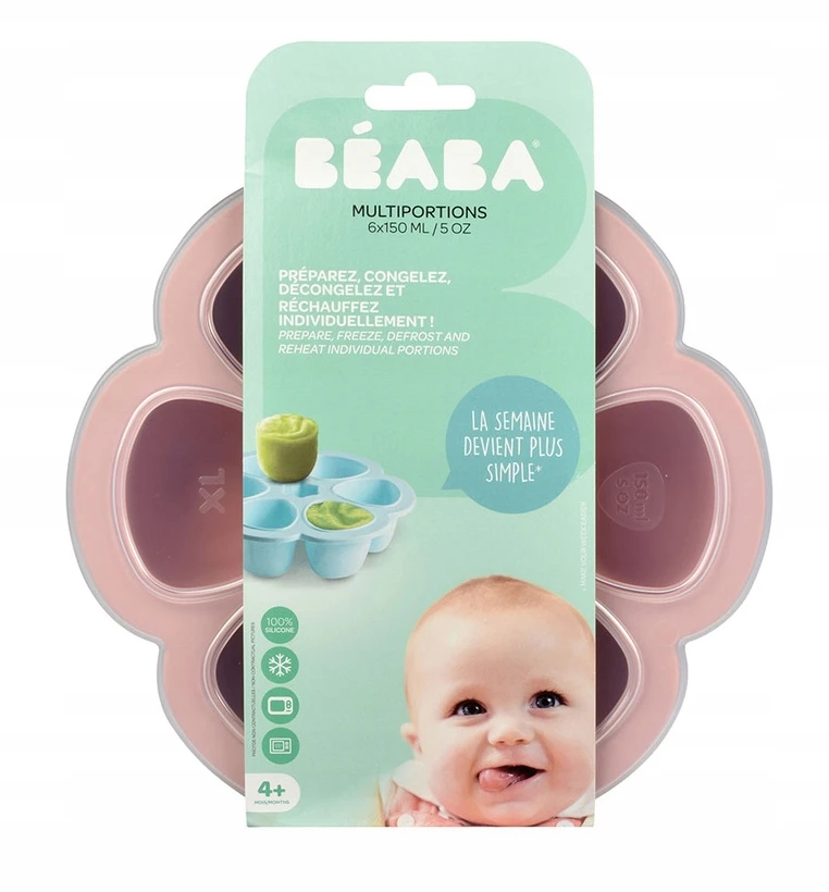 BEABA SILIKONINIS KŪDIKIO MAISTO KONTEINERIS MULTIPORTIONS, XL (6x150 ML), Rožinis