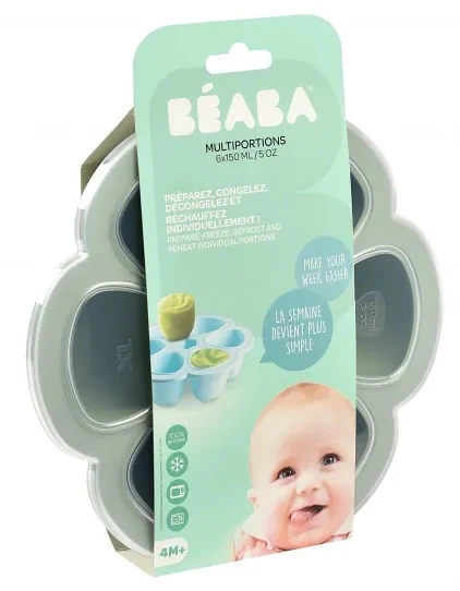 BEABA SILIKONINIS KŪDIKIO MAISTO KONTEINERIS MULTIPORTIONS XL 6X150 ML SAGE Žalias