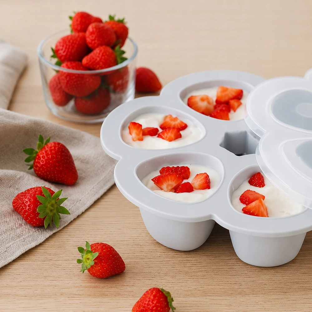BEABA SILIKONINIS KŪDIKIO MAISTO KONTEINERIS MULTIPORTIONS, XL (6X150 ML), Pilkas