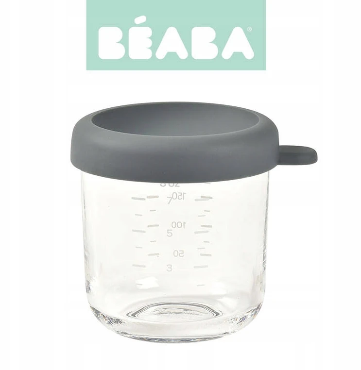 BEABA STIKLINIS MAISTO INDELIS SU DANGTELIU, MINERAL Pilkas, 250 ML