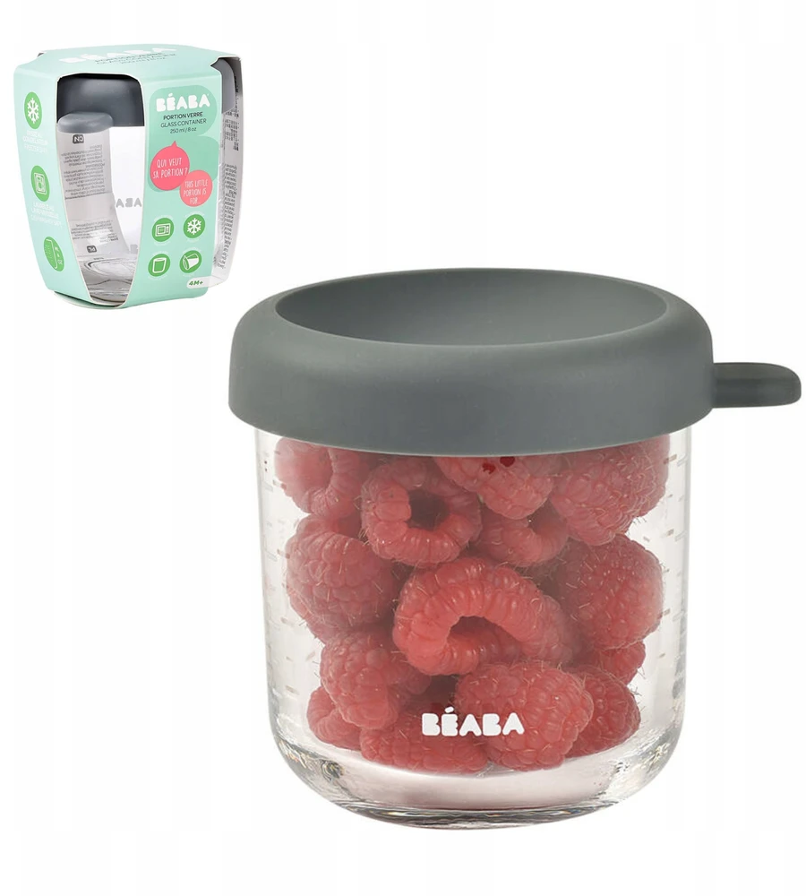 BEABA STIKLINIS MAISTO INDELIS SU DANGTELIU, MINERAL Pilkas, 250 ML