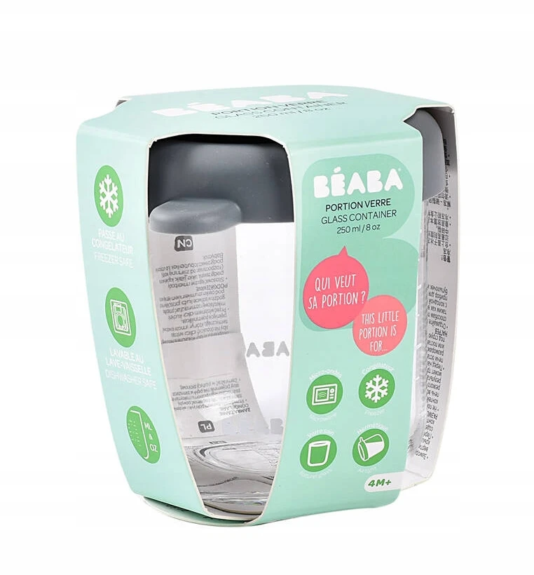 BEABA STIKLINIS MAISTO INDELIS SU DANGTELIU, MINERAL Pilkas, 250 ML