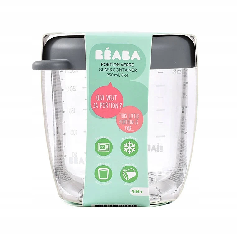 BEABA STIKLINIS MAISTO INDELIS SU DANGTELIU, MINERAL Pilkas, 250 ML