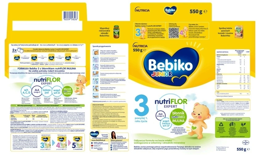 Bebiko Junior 3 Nutriflor Expert 3+ pieno pagrindo formulė 550 g