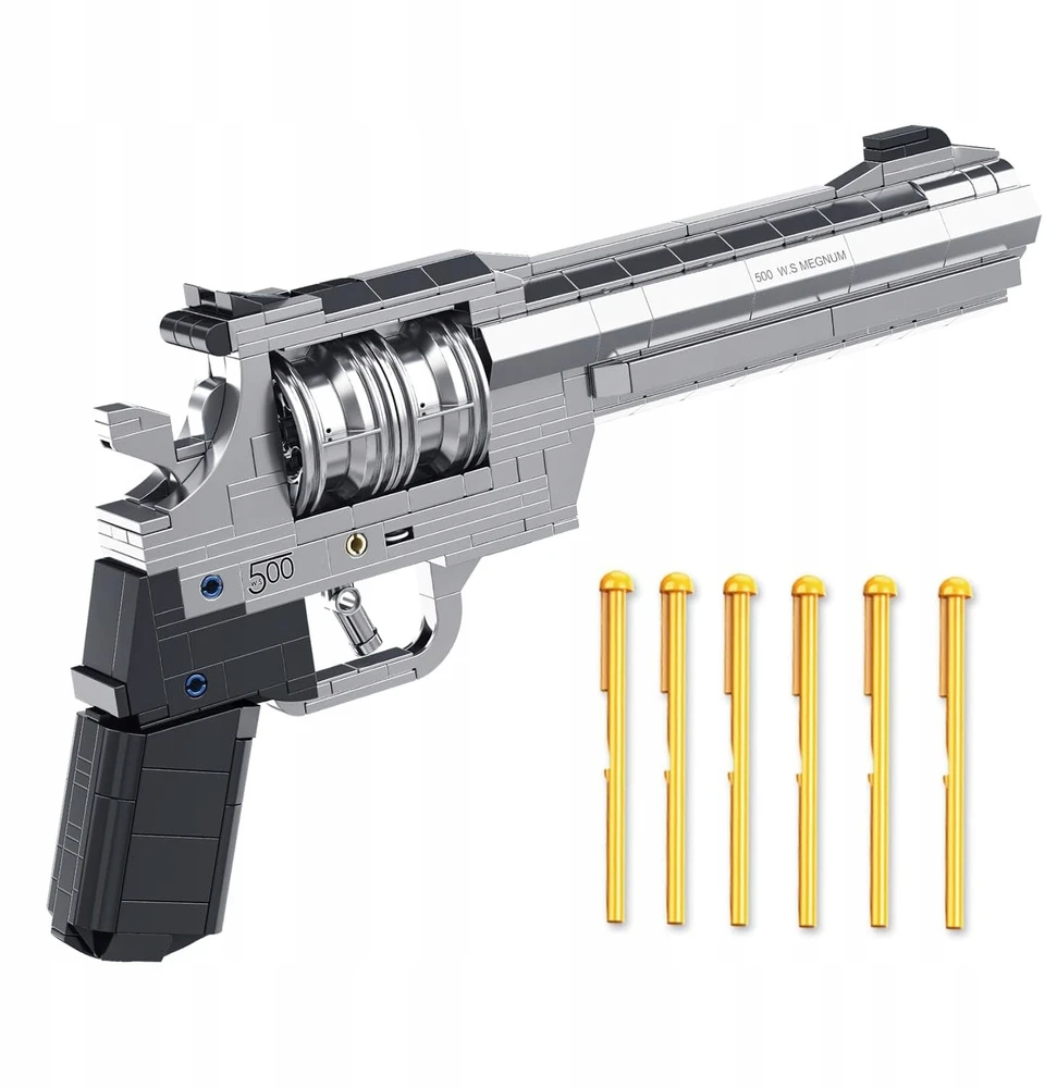 Bedee Blokai Revolveris 428 El. Surinktas modelis 1:1 rutulinis pistoletas su blokais