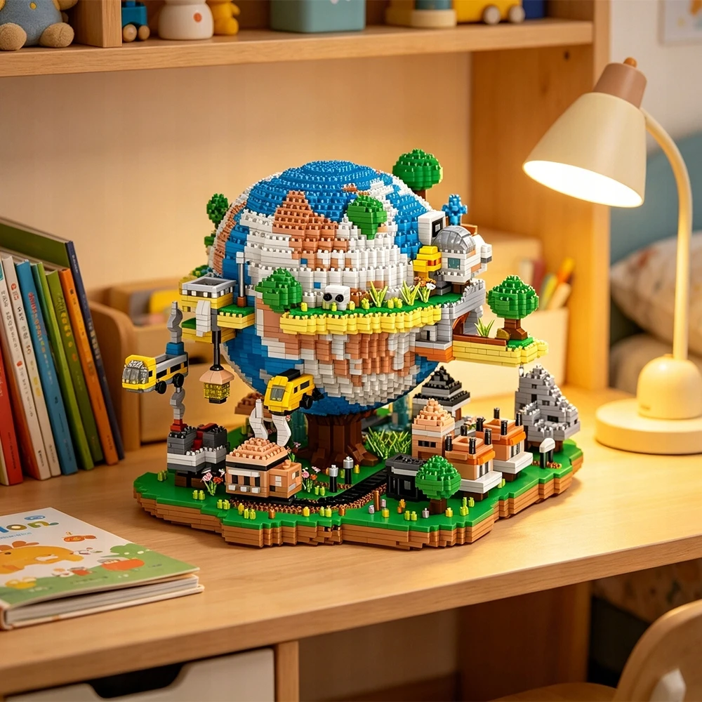 Bedee „Creative Earth Village“ statybinių kaladėlių rinkinys, 26 cm 3D plytos, skirtos 14 metų ir vyresniems vaikams, dovana