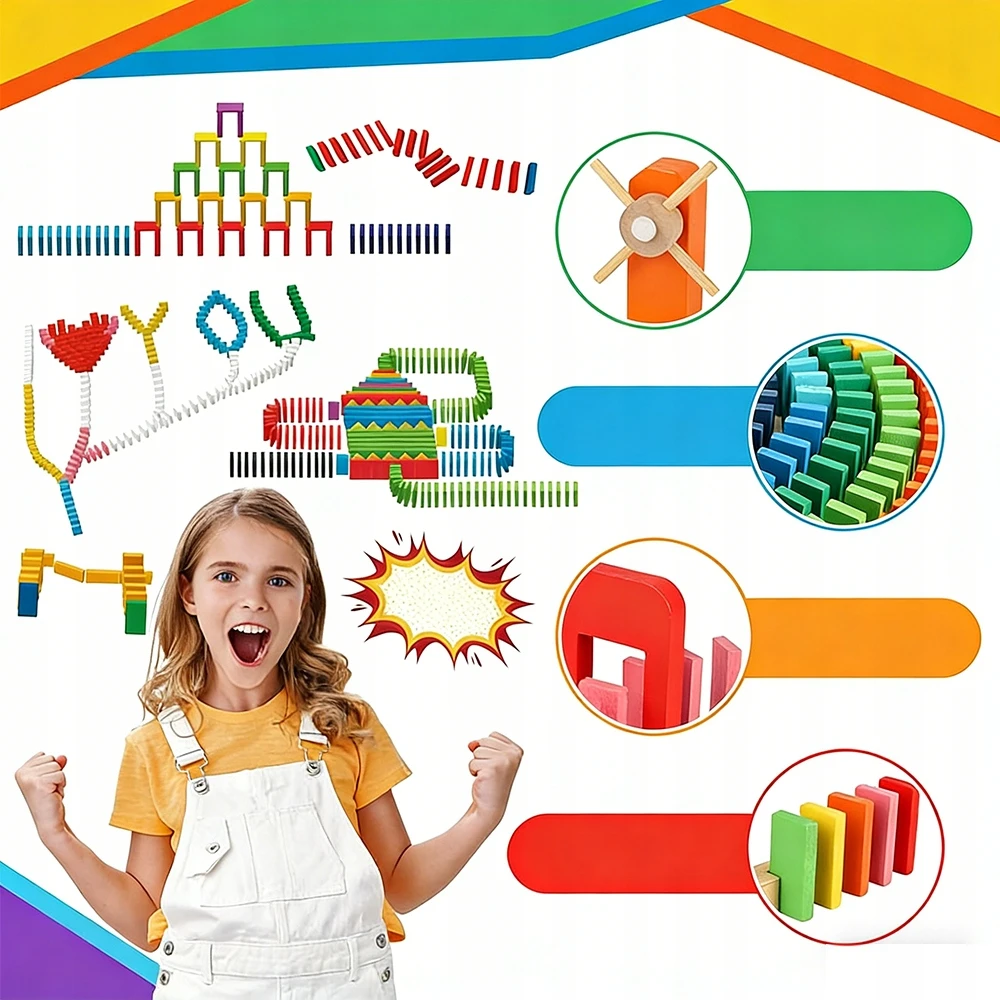 Bedee DOMINO BLOCKS 1000 EL SPALVOTAS STATYBINIŲ ŽAISLŲ RINKINYS