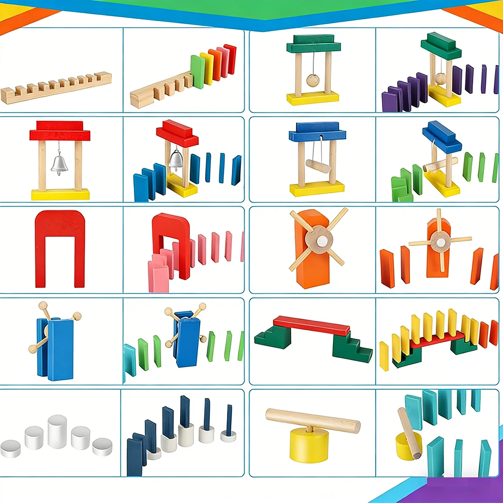 Bedee DOMINO BLOCKS 1000 EL SPALVOTAS STATYBINIŲ ŽAISLŲ RINKINYS