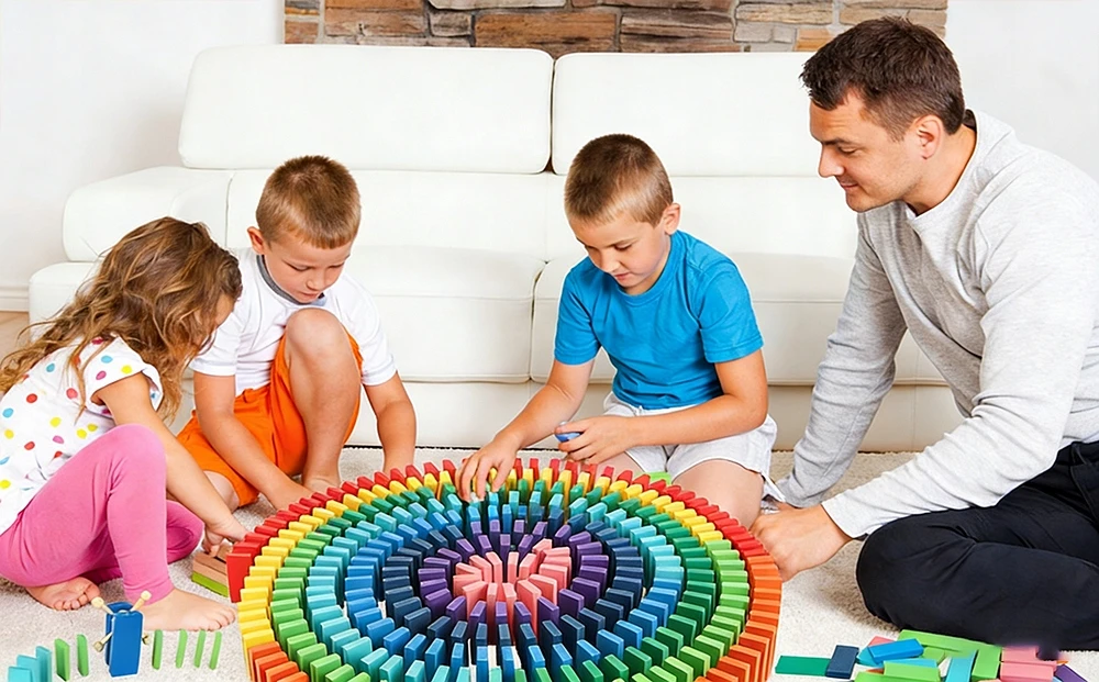 Bedee DOMINO BLOCKS 1000 EL SPALVOTAS STATYBINIŲ ŽAISLŲ RINKINYS