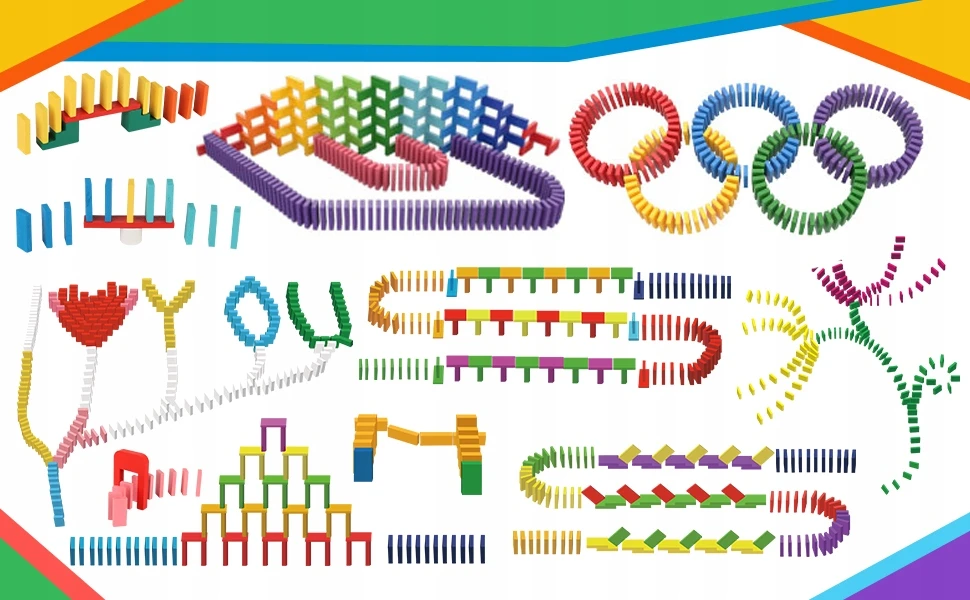 Bedee DOMINO BLOCKS 1000 EL SPALVOTAS STATYBINIŲ ŽAISLŲ RINKINYS