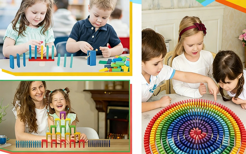 Bedee DOMINO BLOCKS 1000 EL SPALVOTAS STATYBINIŲ ŽAISLŲ RINKINYS