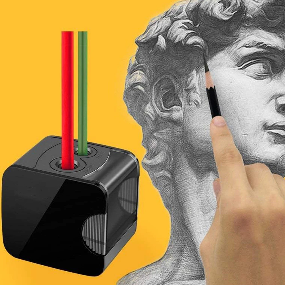 Bedee Elektrinis pieštukų drožtukas 2 skylutės, Usb/baterijos, juodas