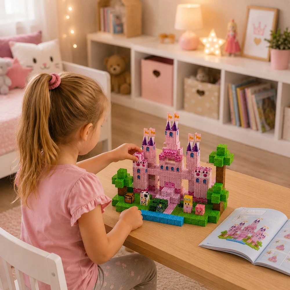 Bedee Magnetiniai blokeliai Rožinė Princesės pilis 100 vnt Vaikų dienos dovana