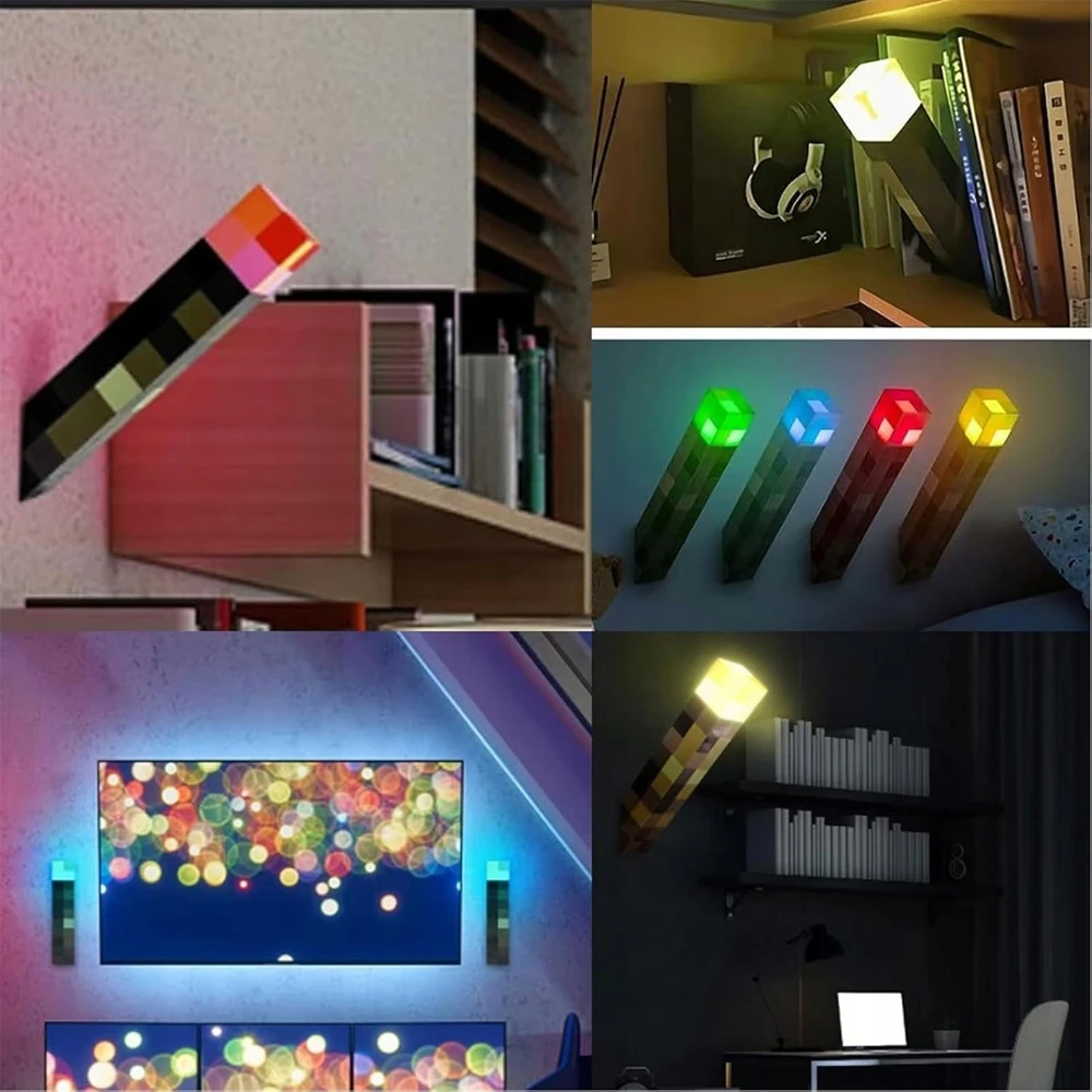 Bedee MINECRAFT žibintuvėlis STALO ARBA SIENINĖS + RGB nuotolinio valdymo pultas + KABLIS