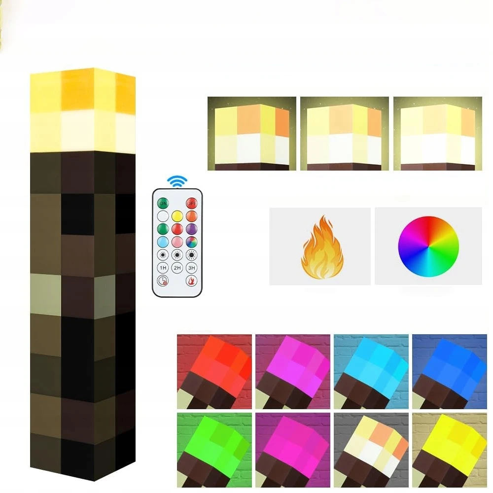 Bedee MINECRAFT žibintuvėlis STALO ARBA SIENINĖS + RGB nuotolinio valdymo pultas + KABLIS