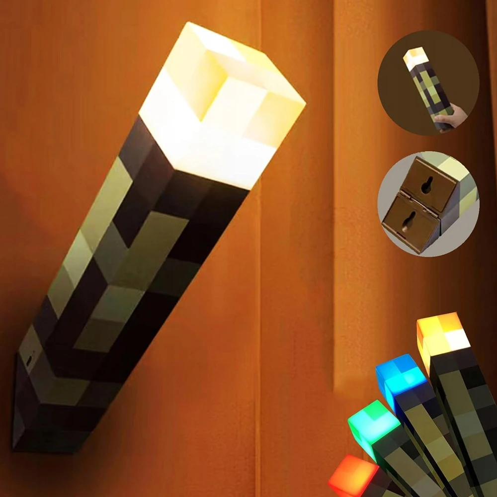 Bedee MINECRAFT žibintuvėlis STALO ARBA SIENINĖS + RGB nuotolinio valdymo pultas + KABLIS