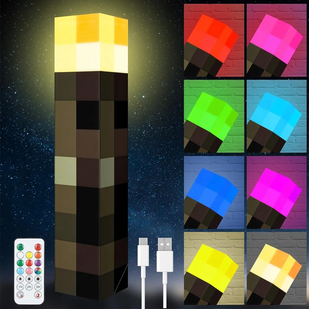 Bedee MINECRAFT žibintuvėlis STALO ARBA SIENINĖS + RGB nuotolinio valdymo pultas + KABLIS