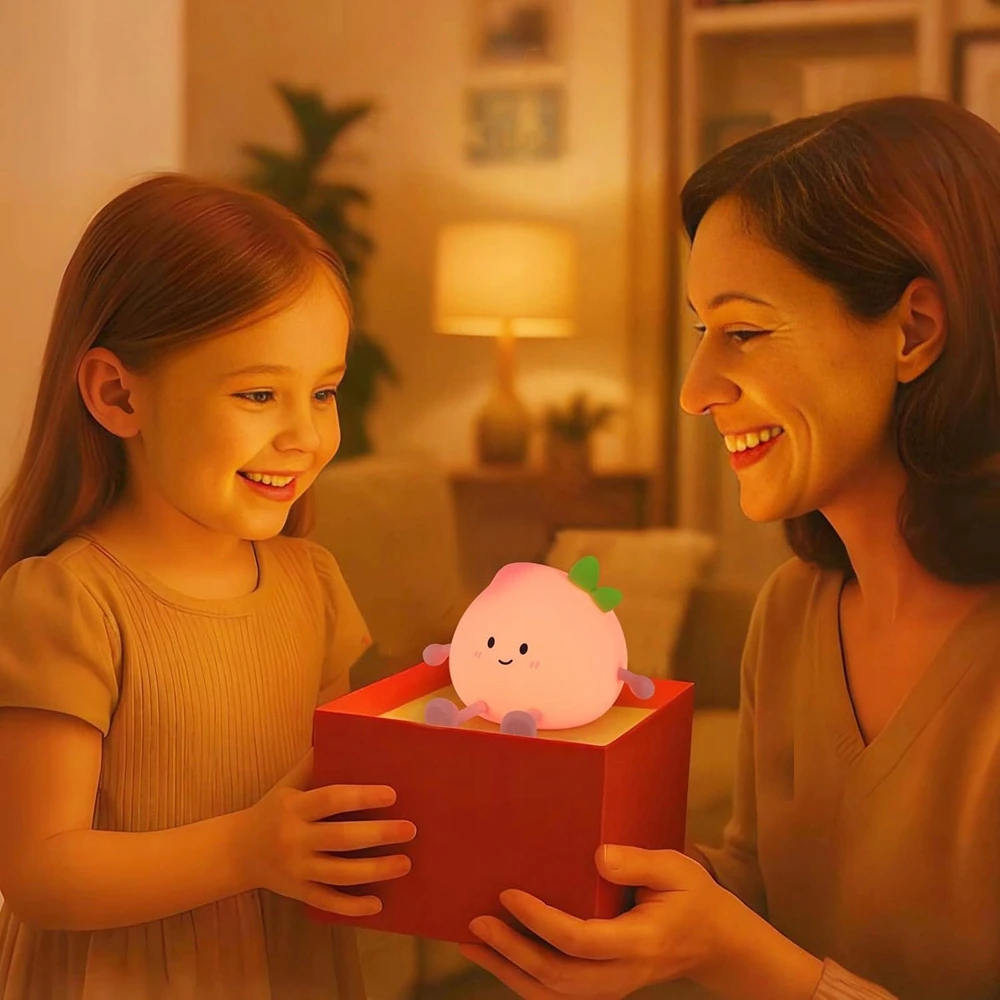 Bedee MINKŠTA NAKTINĖ LEMPA VAIKAMS PEACH LED RGB TOUCH USB ĮKROVINIMAS