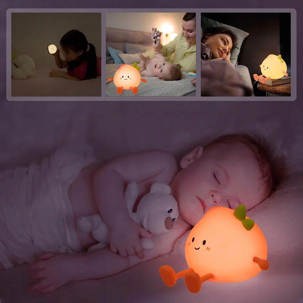 Bedee MINKŠTA NAKTINĖ LEMPA VAIKAMS PEACH LED RGB TOUCH USB ĮKROVINIMAS