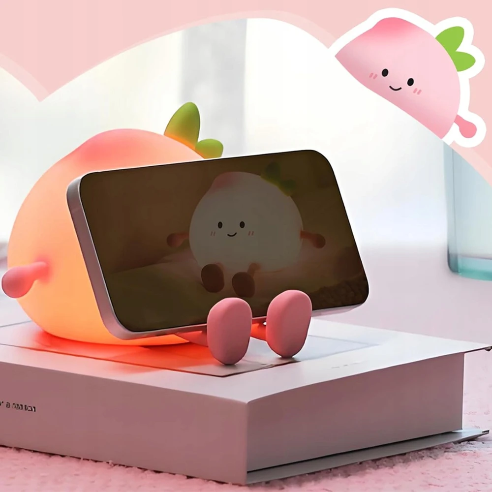Bedee MINKŠTA NAKTINĖ LEMPA VAIKAMS PEACH LED RGB TOUCH USB ĮKROVINIMAS