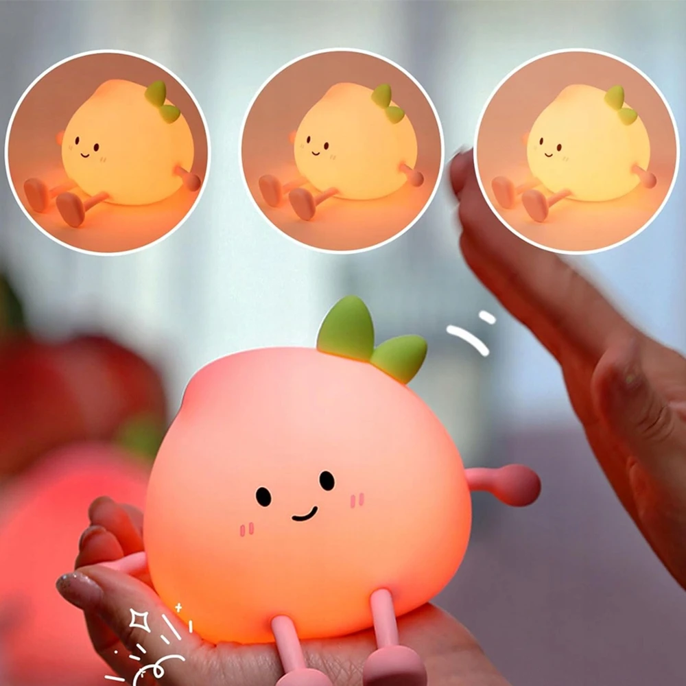 Bedee MINKŠTA NAKTINĖ LEMPA VAIKAMS PEACH LED RGB TOUCH USB ĮKROVINIMAS