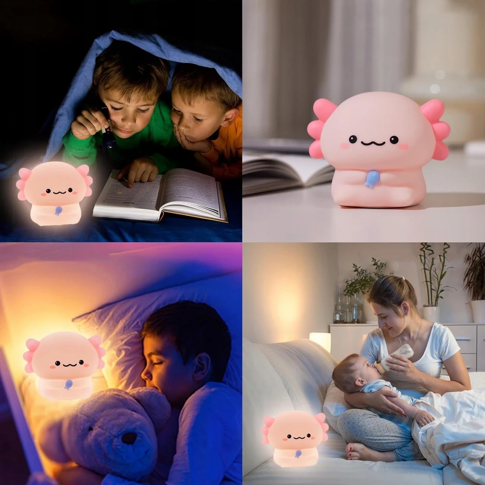 Bedee Naktinė lempa AXOLOTL SILIKONOWA DLA DZIECI LED USB ŚCIEMNIALNA DOTYKOWA