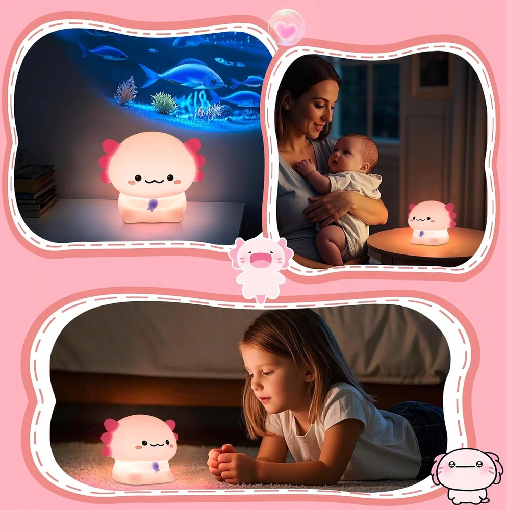 Bedee Naktinė lempa AXOLOTL SILIKONOWA DLA DZIECI LED USB ŚCIEMNIALNA DOTYKOWA