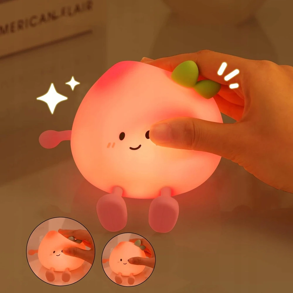 Bedee PEACH LED NAKTINIS LEMPAS, RYŠKUMO REGULIAVIMAS, VAIKAMS ĮKRAUTAMAS USB