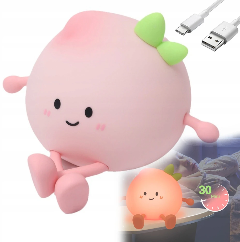 Bedee PEACH LED NAKTINIS LEMPAS, RYŠKUMO REGULIAVIMAS, VAIKAMS ĮKRAUTAMAS USB