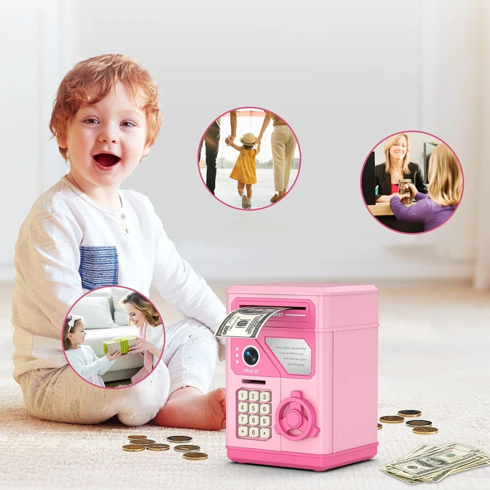 Bedee Piggy bank seifas su slaptažodžio užraktu ir veido atpažinimo modeliavimu, rožinis