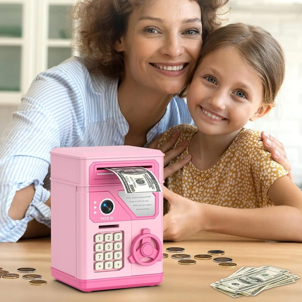 Bedee Piggy bank seifas su slaptažodžio užraktu ir veido atpažinimo modeliavimu, rožinis
