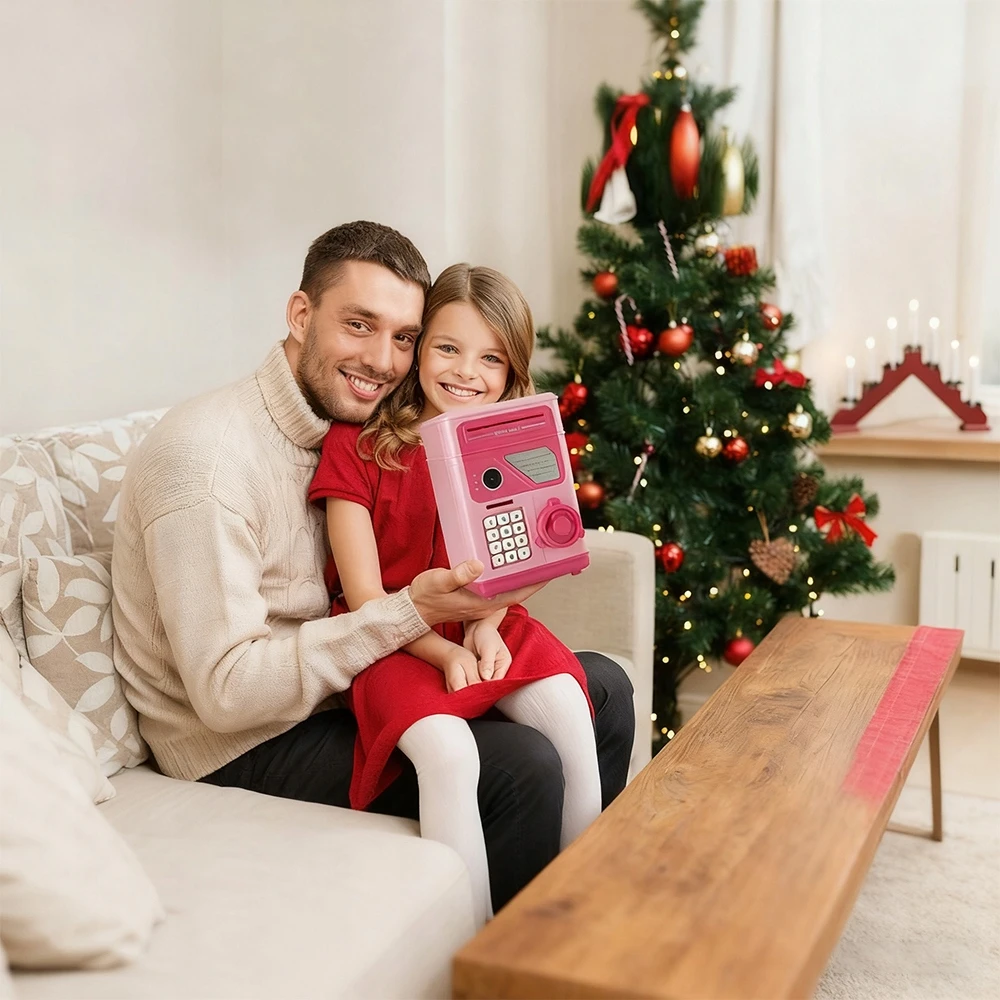 Bedee Piggy bank seifas su slaptažodžio užraktu ir veido atpažinimo modeliavimu, rožinis