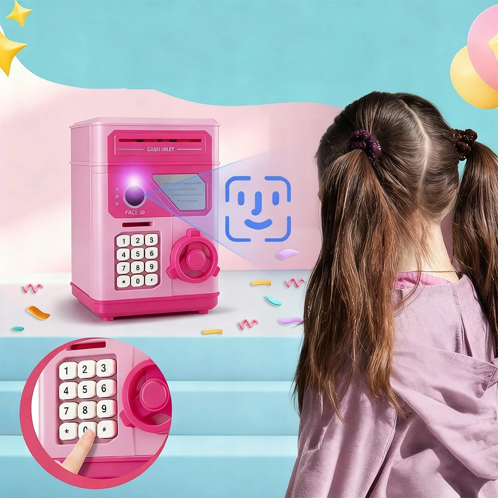 Bedee Piggy bank seifas su slaptažodžio užraktu ir veido atpažinimo modeliavimu, rožinis