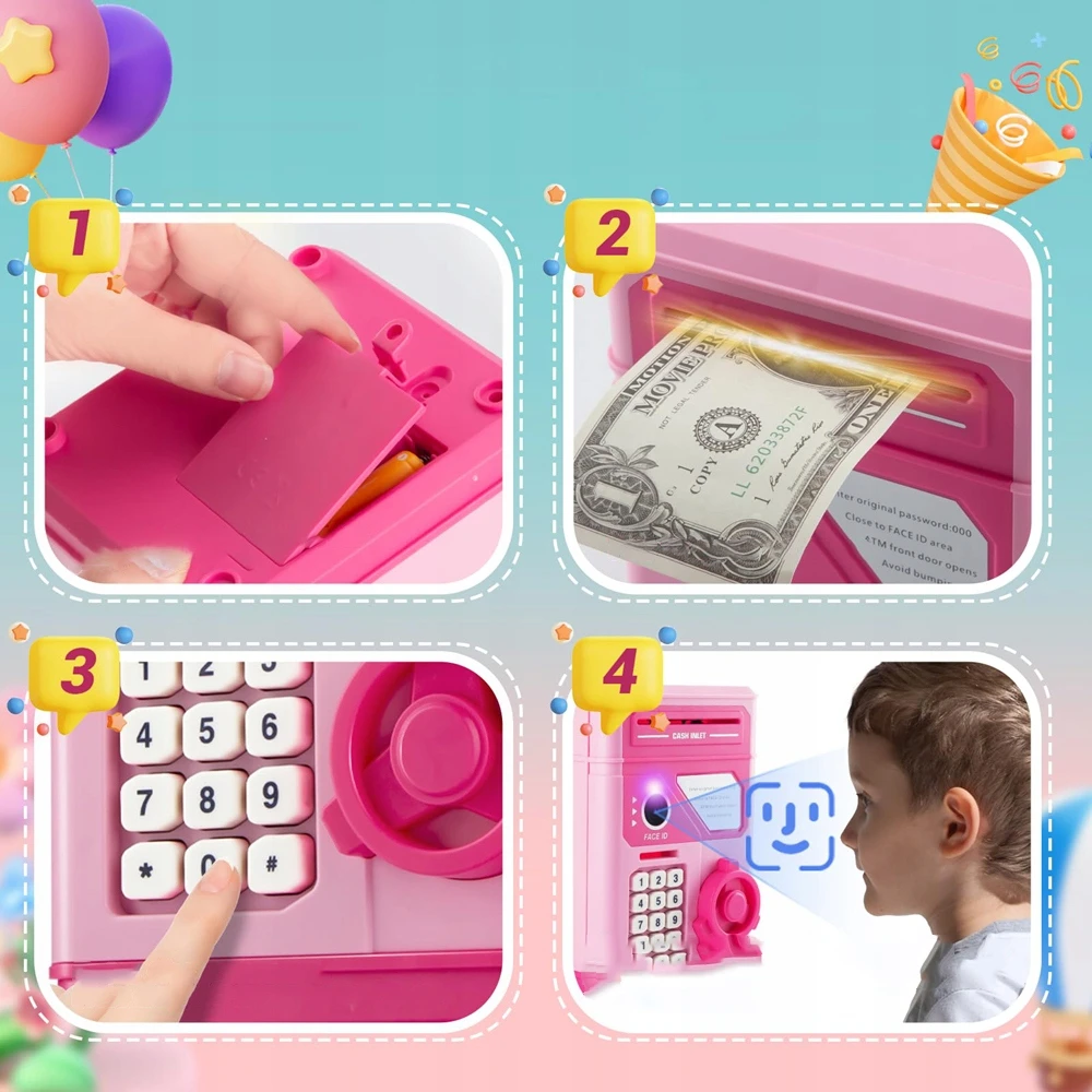 Bedee Piggy bank seifas su slaptažodžio užraktu ir veido atpažinimo modeliavimu, rožinis