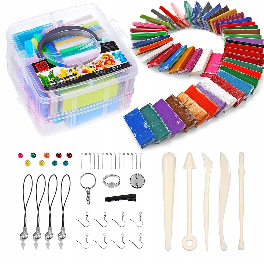 Bedee Polimerinis molis 46 spalvų DIY Modeliuojantis molis vaikams + Priedai