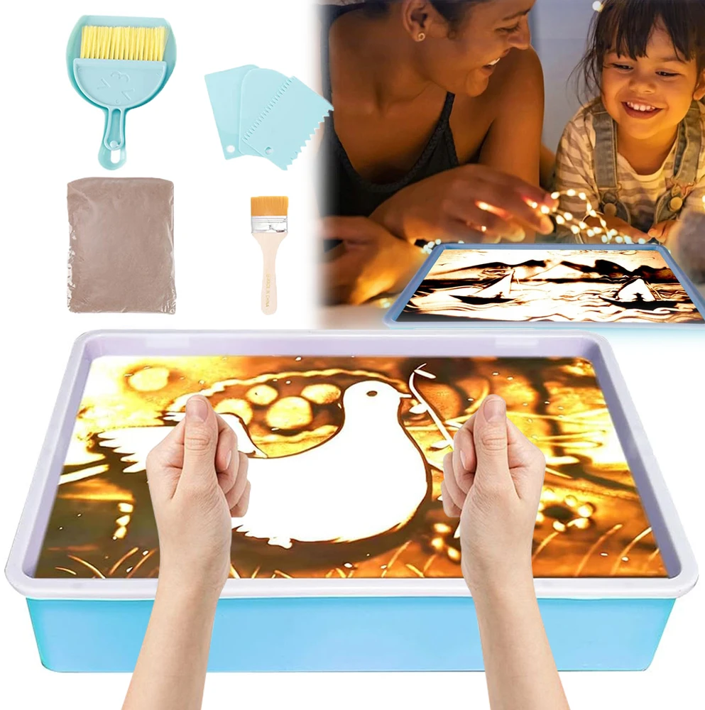 Bedee Sensorinis stalas su smėlio ir LED šviesos terapija vaikams ir suaugusiems