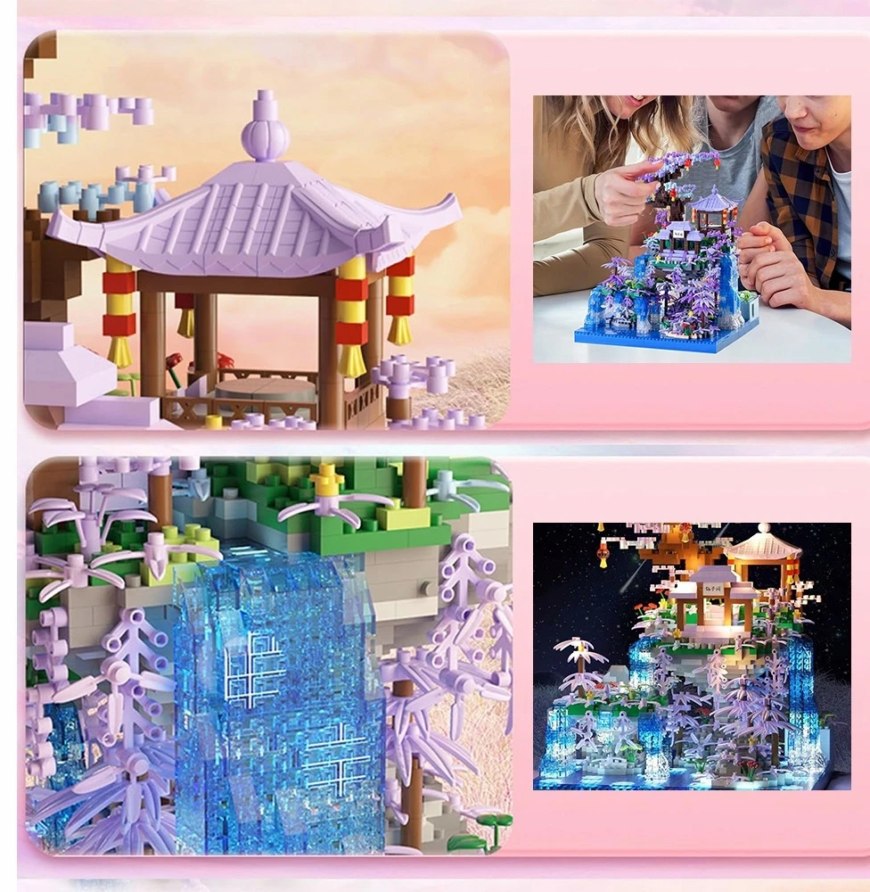 Bedee STATYBINIAI BLAKAI ARCHITEKTŪRA 3D vyšnių žiedų kriokliai SODO DOVANA