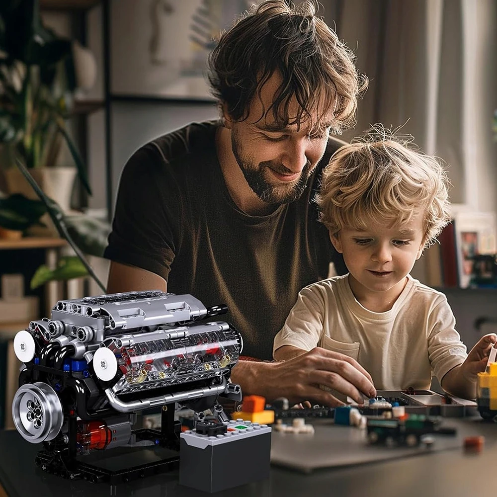 Bedee V8 variklio statybiniai blokai, sukamieji elementai, šviesos garso dovana
