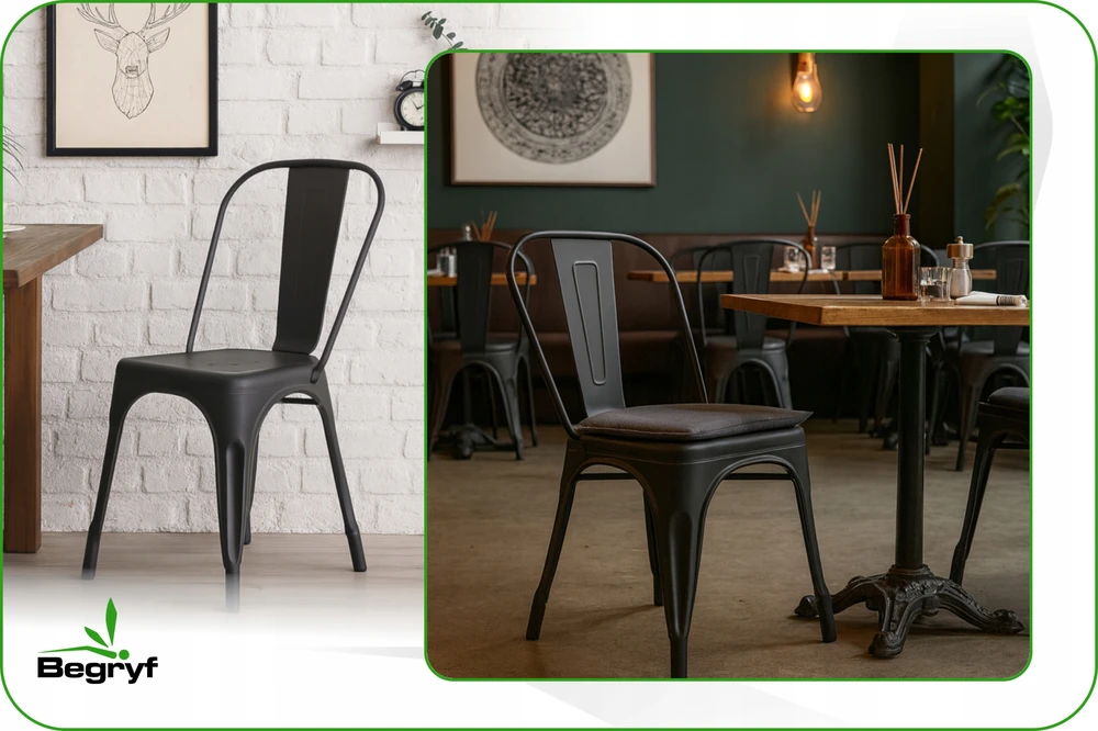 Begryf LOFT metalinė KĖDĖ, juodas MATAS, skirta virtuvei, valgomajam, sodo restoranui