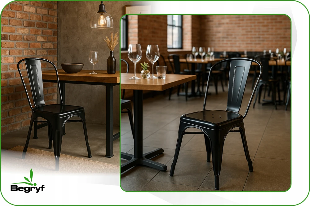 Begryf STIPRI retro juoda loft METAL sodo kėdė sodui terasoje arba balkone