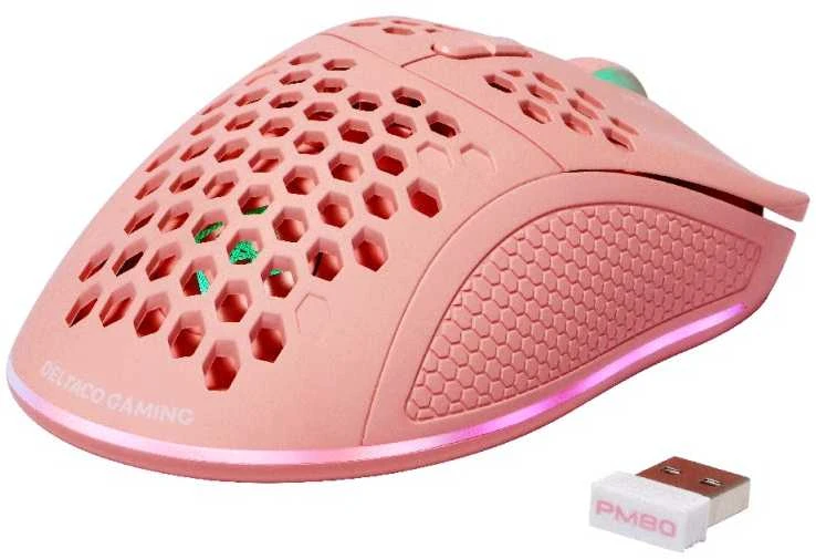 Belaidė itin lengva žaidimų pelė DELTACO GAMING Rožinis LINE PM80 70g svorio, RGB, SPCP6651, 400-4800 DPI, 1000 Hz, rožinė / GAM-120-P