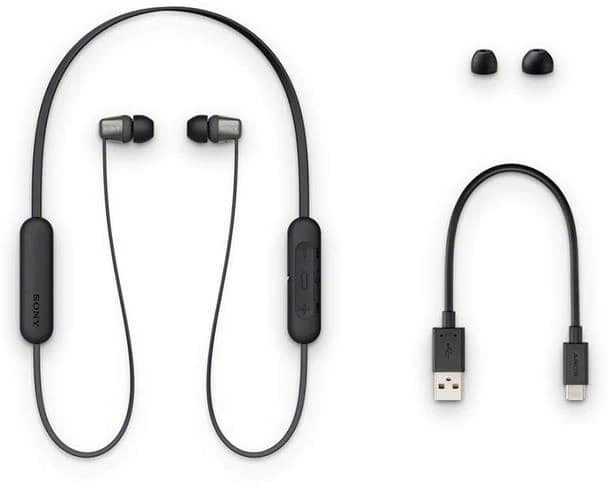 Belaidės į ausį įdedamos ausinės Sony WI-C310B su mikrofonu, Juodos