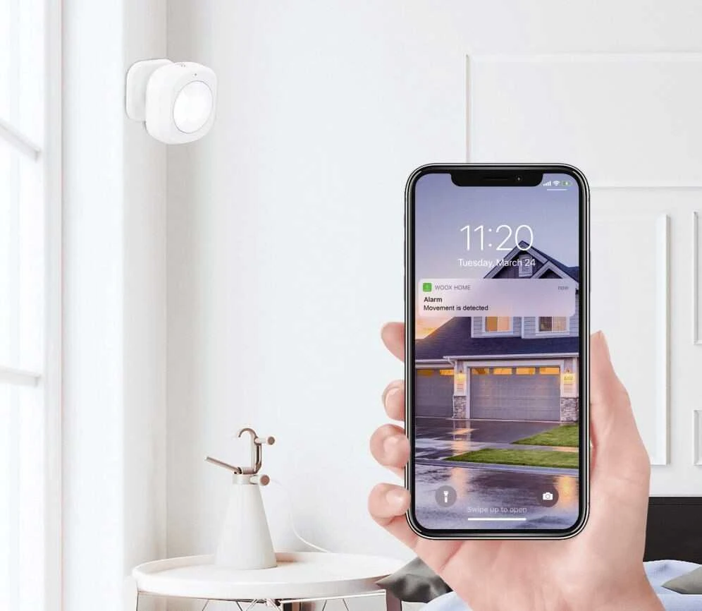Išmanusis ZigBee TUYA bevielis patalpos PIR judesio jutiklis, 110°, WOOX
