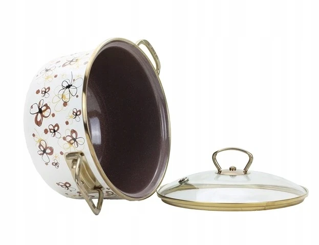 BELIS Emaliowany garnek su szklaną pokrywką PREMIUM kreminė 20 cm/3,5l